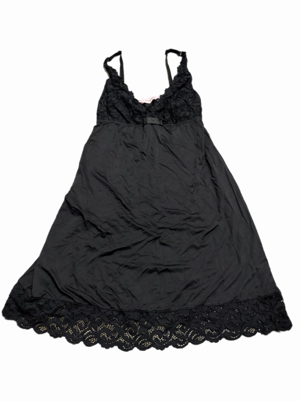 90s/ Y2K European Vintage Silky Lace Trim Mini Slip Dress (Black)